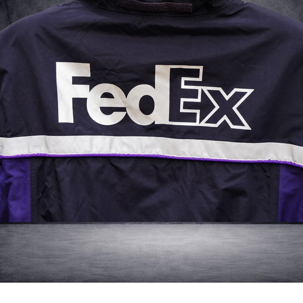FedEx Stan Herman Hooded Heavy Windbreaker Reflective Jacket Medium Unisex Navy - Picture 7 of 15